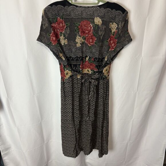 Vintage 80s/90s Floral Midi Dress Button Front Cottagecore Tie Back Babydoll Lrg - Picture 5 of 5